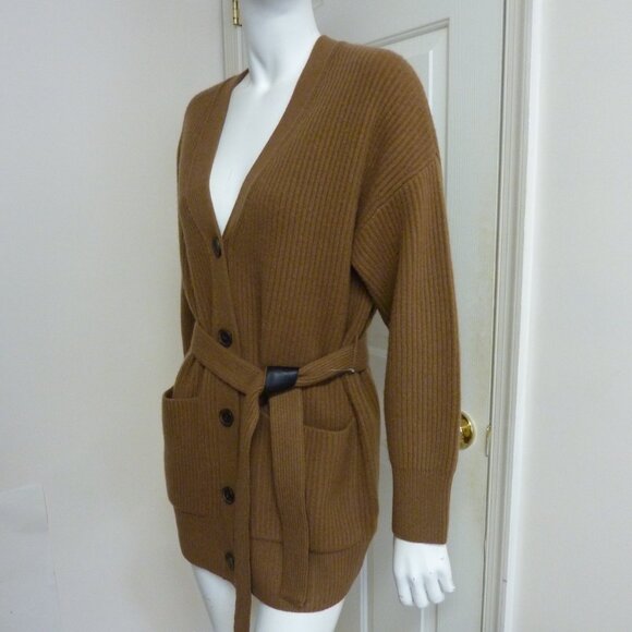 VINCE Belted Ribbed Wool and Cashmere-Blend Cardigan - Picture 6 of 8